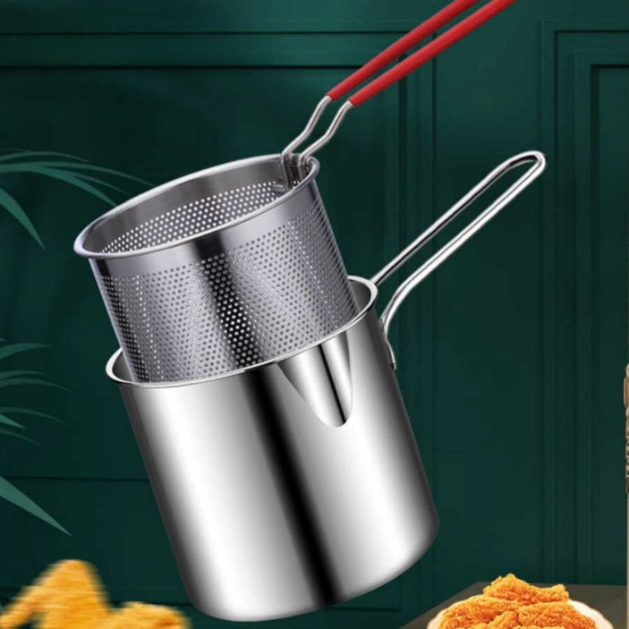 TEMU Stainless Steel Deep Fryer With Perforated Basket For Food - Suitable For Electric And Gas - 1.2l Capacity