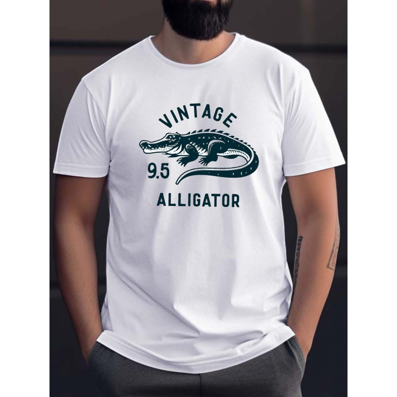 

Alligator Print Tee Shirt, Tees For Men, Casual Short Sleeve T-shirt For Summer