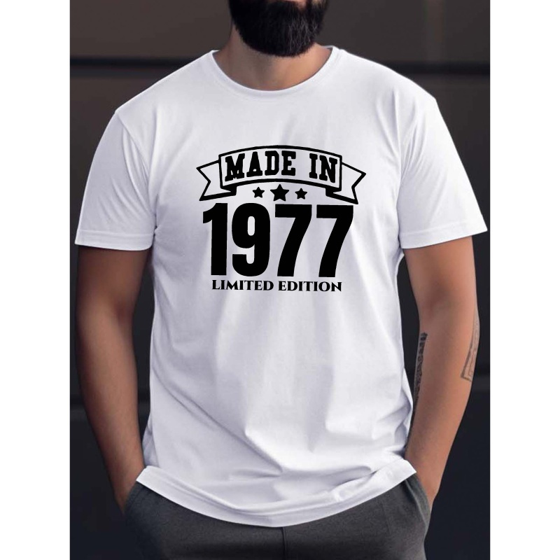 

Made In 1977 Print Tee Shirt, Tees For Men, Casual Short Sleeve T-shirt For Summer