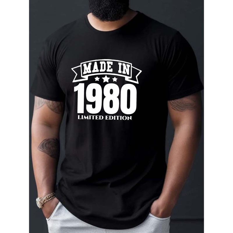 

Made In 1980 Print Tee Shirt, Tees For Men, Casual Short Sleeve T-shirt For Summer