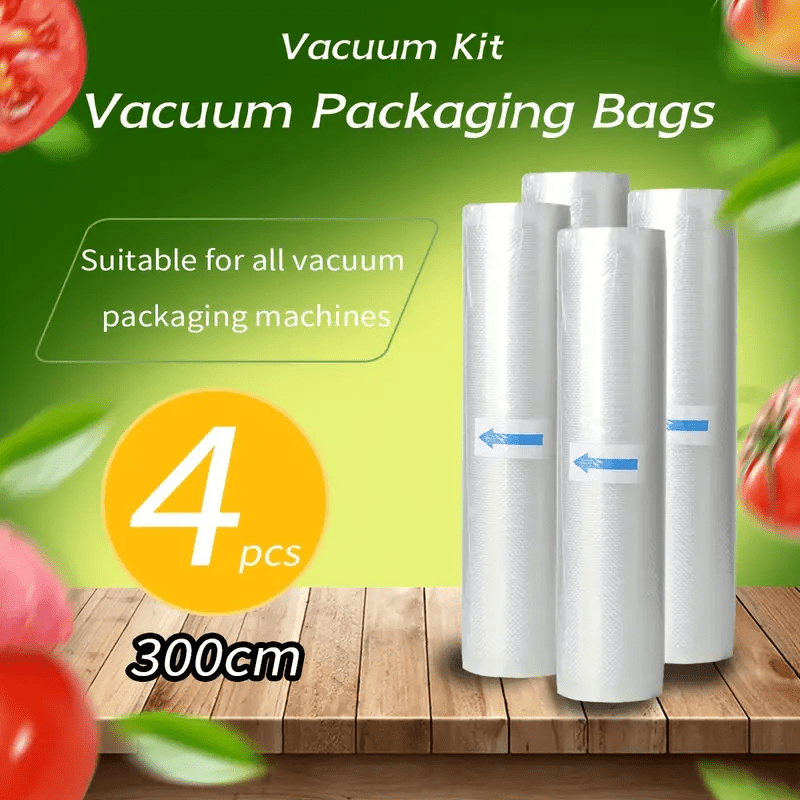 

4 Rolls Diamond Pattern Food Vacuum Sealer Bags - Bpa-free, 7-layer Co-extruded, Reusable Film For , Compatible With Most Vacuum Packaging Machines