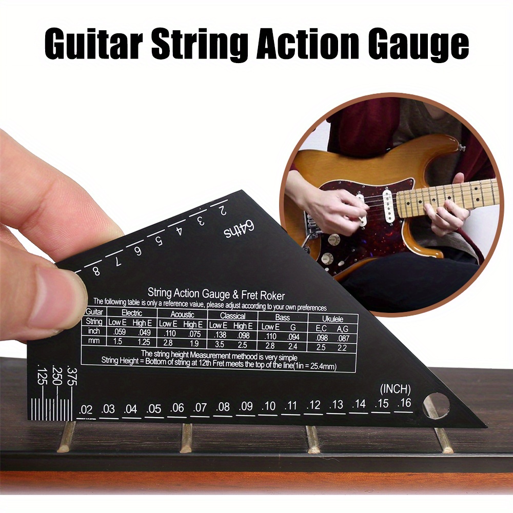 Guitar String Action Gauge String Height Ruler Guitar Fret Rocker Fret Leveling Guide Buzzing Fret Catcher 1mm Thickness Laser Etching High Precision Graduations Luthier Tools