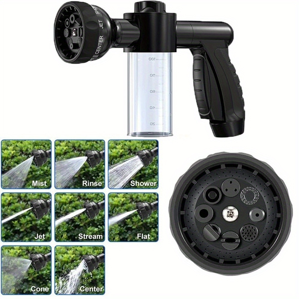 

8-pattern High-pressure Foam Sprayer Gun With Soap Dispenser - Versatile Garden Hose Nozzle For Car Wash, Plant Watering & Pet Bathing