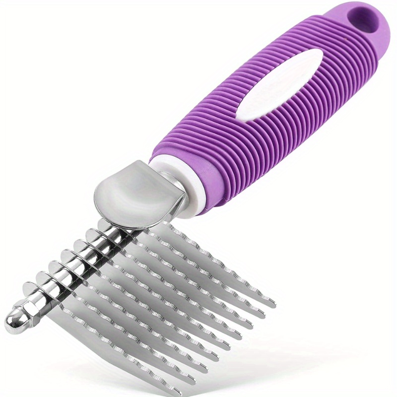 

1pc Pet Grooming Comb, Dog Hair Detangler, Long Hair Breed Knot Opener, Anti-tangle & Shedding Tool With Ergonomic Handle For Easy Grip, Stainless Steel Teeth, Purple & Orange Options