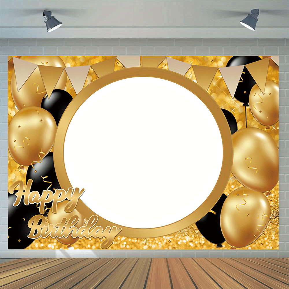 

1pc, Customizable Happy Birthday Photography Backdrop, Vinyl, Golden Glitter Background For Birthday Party Decor, Cake Table Banner, Photo Booth Prop (70.9''x43.3'')