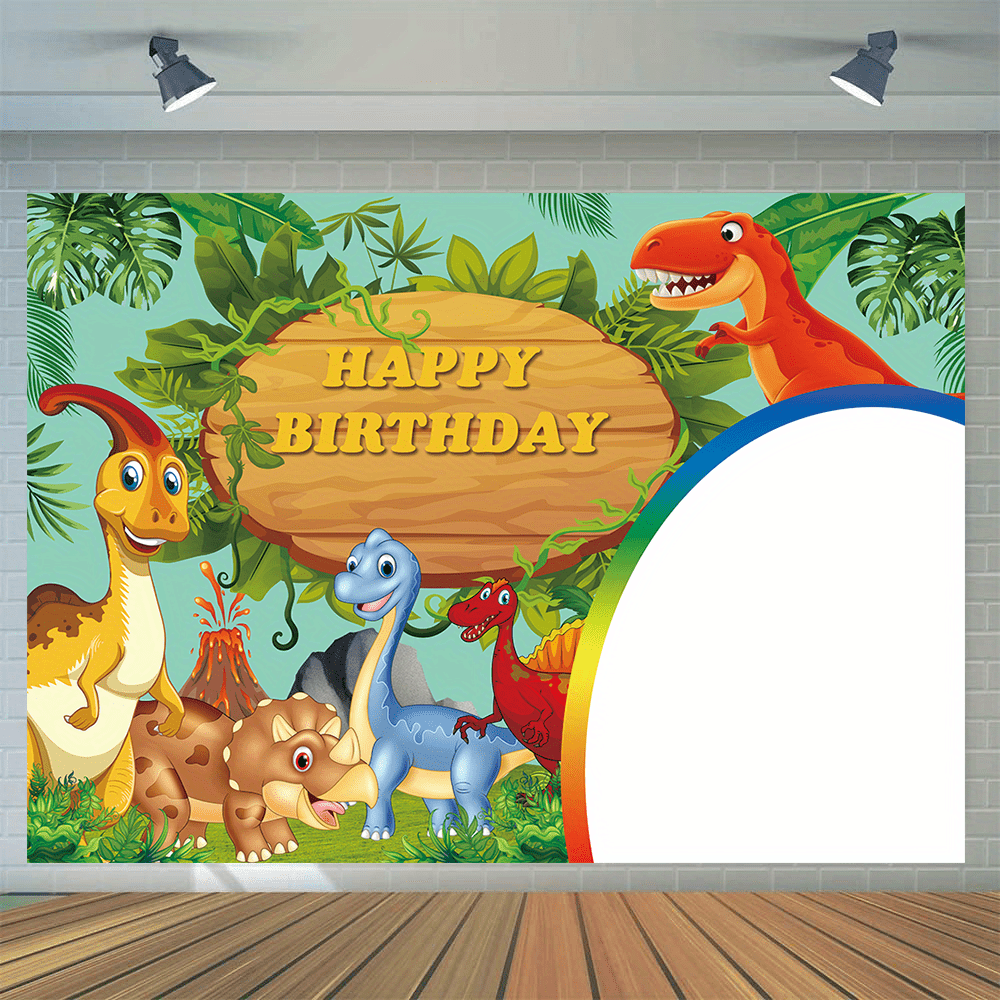 

1pc, Custom Vinyl Happy Birthday Photography Backdrop, Dinosaur Jungle Theme, Party Decoration, Cake Table Banner, Photo Booth Prop, Green, 70.9x43.3 Inches