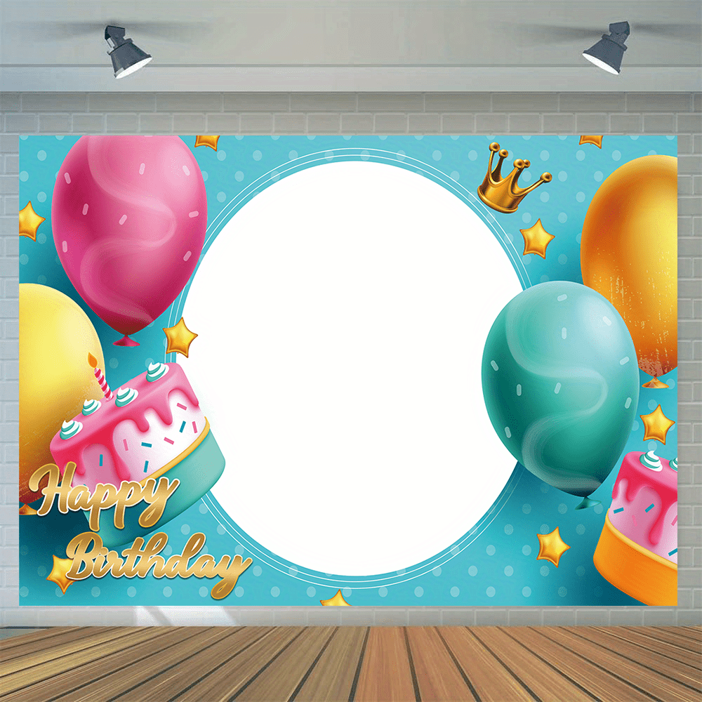 

1pc, Custom Happy Birthday Photography Backdrop, Vinyl, Cute Balloons & Cake Party Decor, Photo Booth Banner For Cake Table (70.9x110.3 Inches)