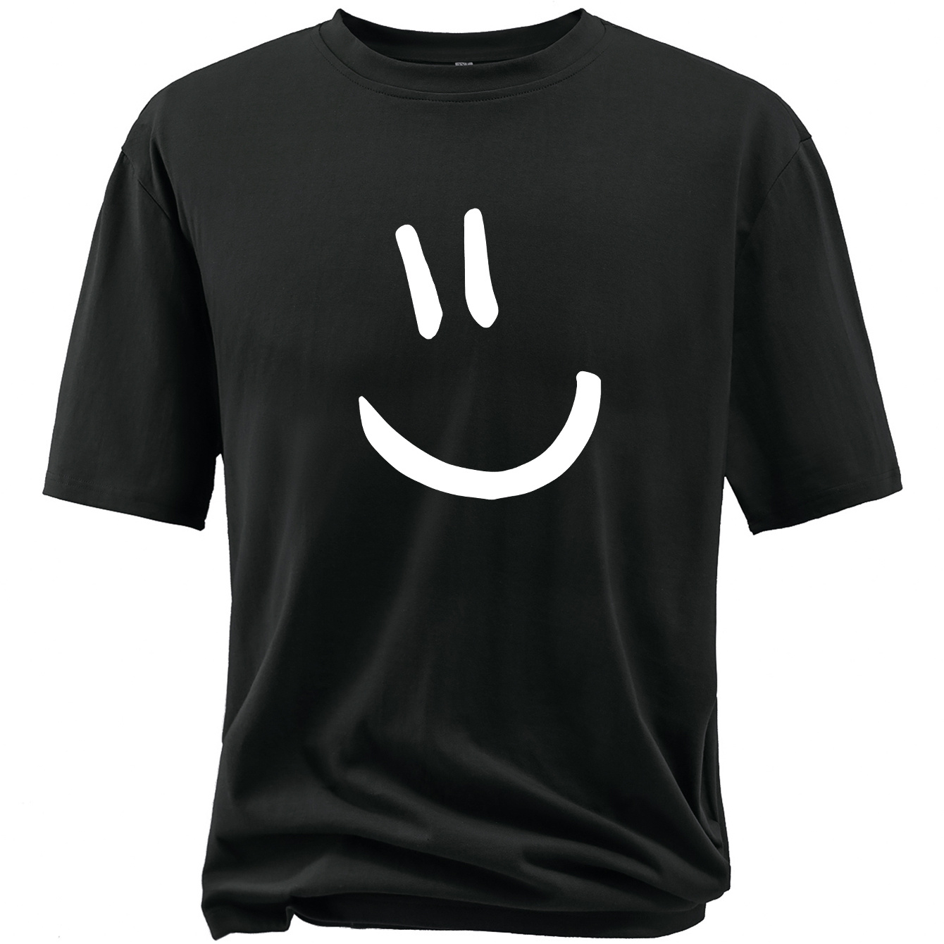 

Plus Size T-shirt For Males, Smile Face Graphic Print Short Sleeve Tees For Big & Tall Males, Outdoor Sports Top