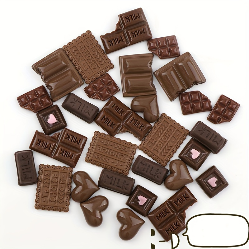 

30pcs Chocolate Bar Charms For Resin Crafts - Realistic With "milk" Detail, Ideal For And Phone Case Embellishments, Chocolate Molds