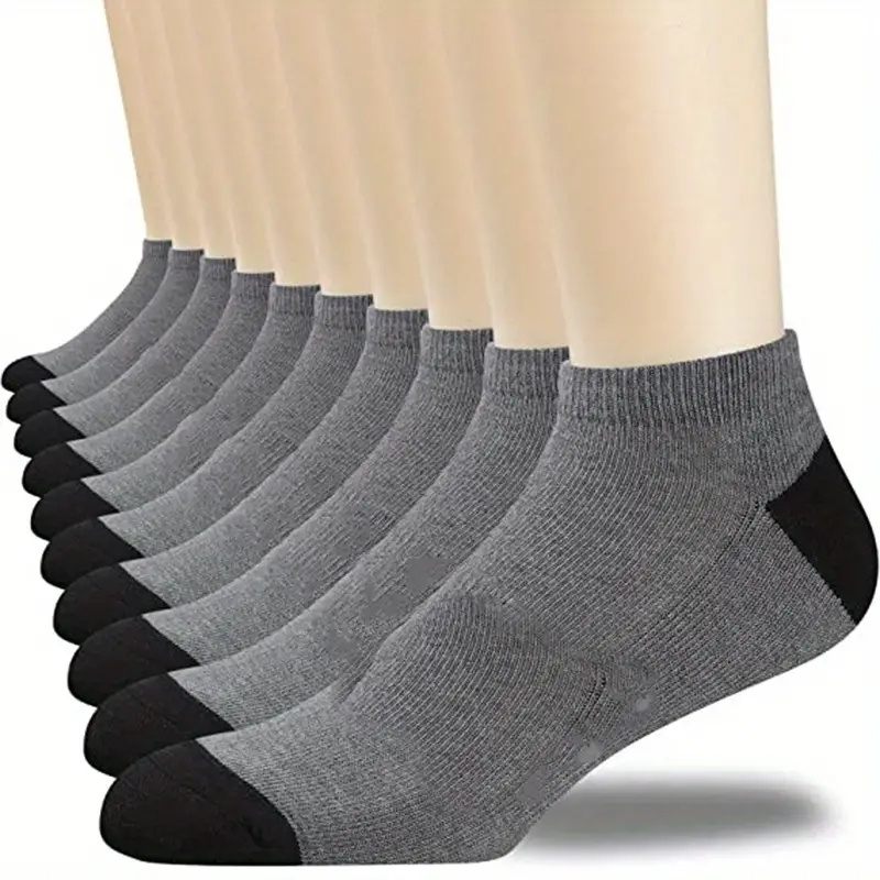 

10 Pairs Men's Ankle Socks, Breathable Color Block Low Cut Comfortable Sweat Absorbent Sports Socks For Outdoor Activities 1 Size Fits All