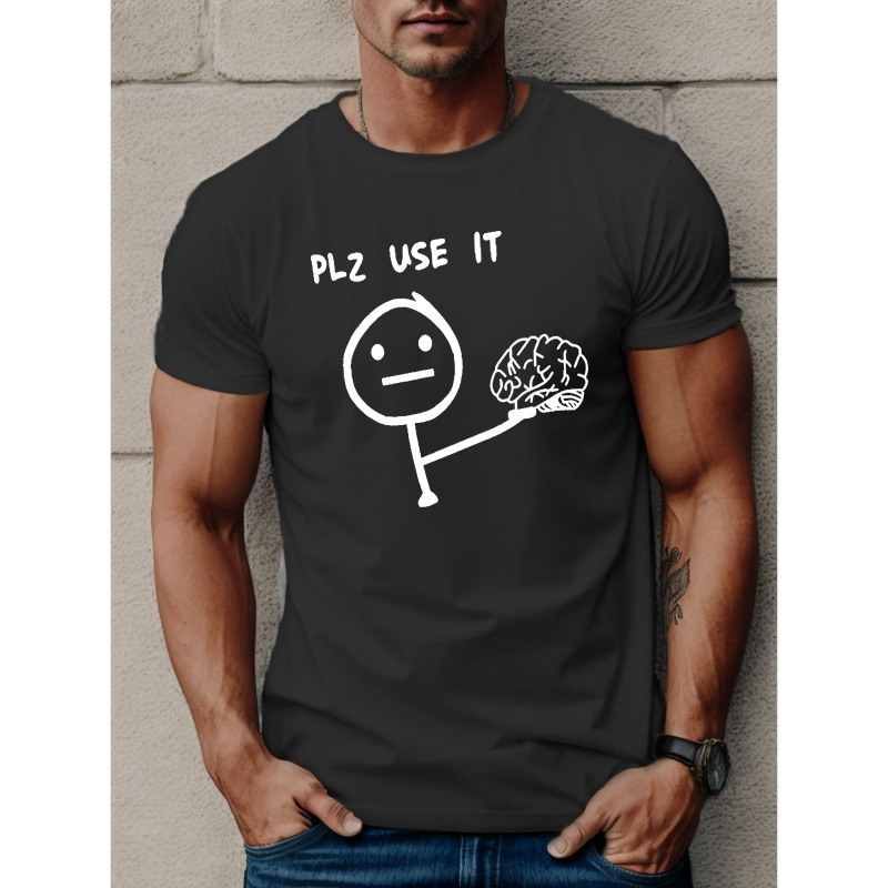 

Men's Brain Print T-shirt, Casual Short Sleeve Crew Neck Tee, Men's Clothing For Outdoor