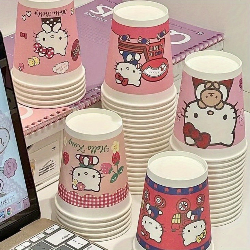 50pcs paper cups cute cartoon pattern paper cup set cute pink mixed design disposable water cups for parties picnics   and dinning room home supplies details 0