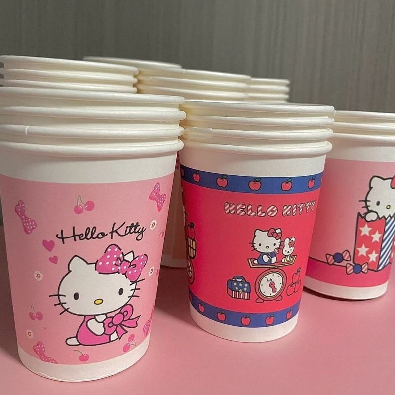 50pcs paper cups cute cartoon pattern paper cup set cute pink mixed design disposable water cups for parties picnics   and dinning room home supplies details 4