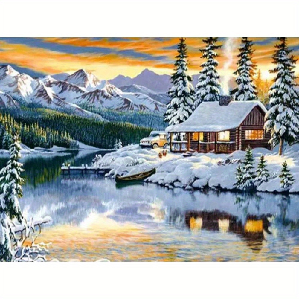 

15.7x19.7in/11.8x15.7in 5d Diy Winter Diamond Art Painting Snow Full Square Diamond Mosaic House Embroidery Landscape Home Decoration Wall Decor