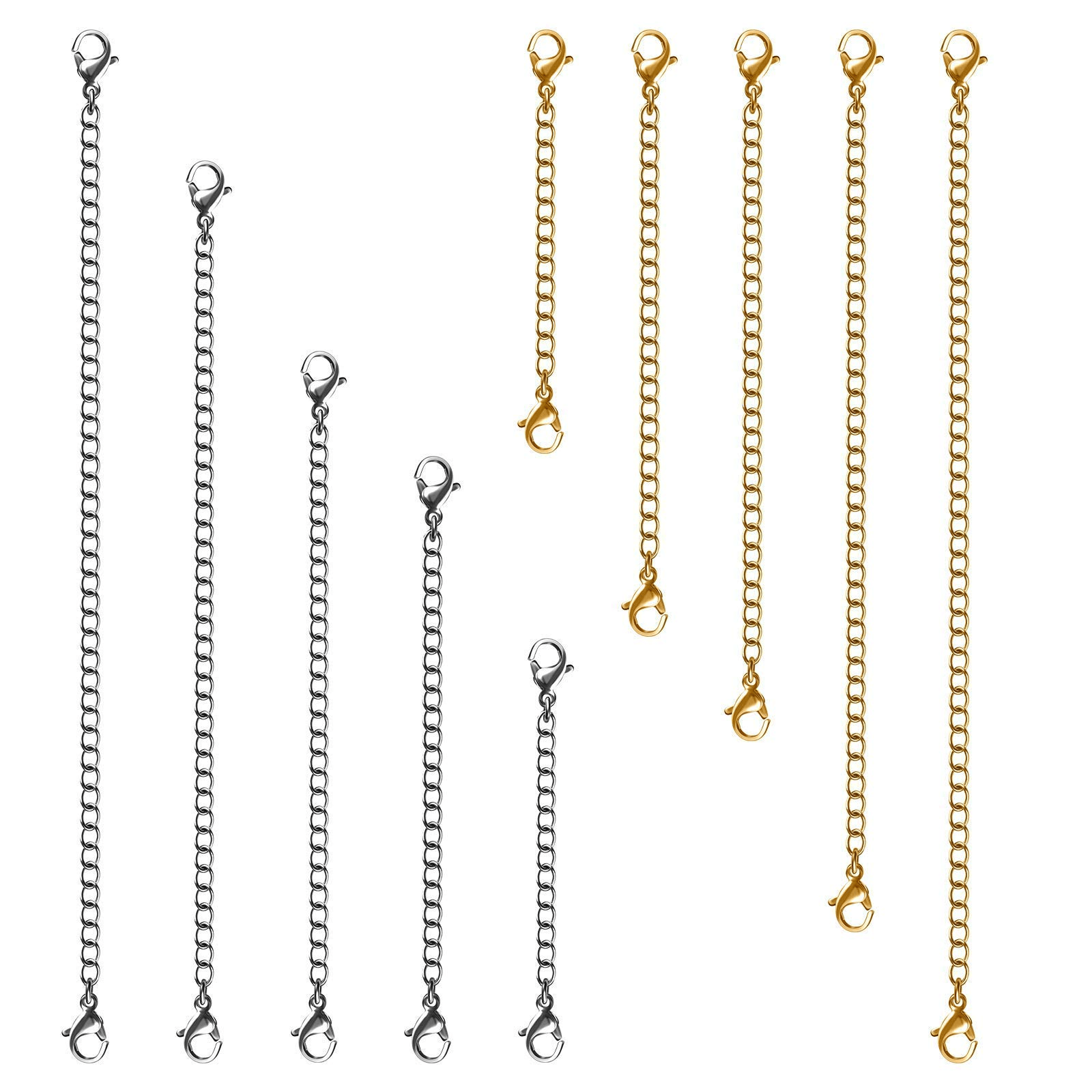 TEMU 10pcs Necklace Extender Chain, Double Headed Lobster Clasp Jewelry Extender Chain, Silver Bracelet Anklet Necklace Extender Chain Supplies