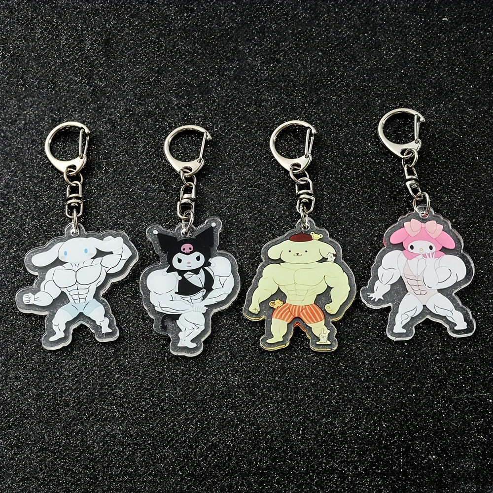 

1pc Characters Fitness Muscle Casual Keychain, Pom Pom Purin, Kuromi, My Melody, Cinnamoroll Cute Pendant Keyring