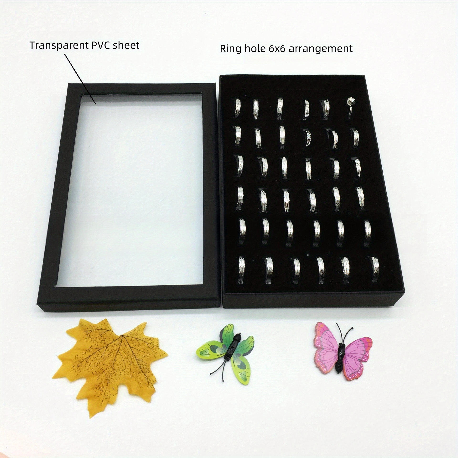 

1pc 36-hole Ring Box With Cover, Creative Window-opening Box For 36 Rings And Earrings, Storage Box For Household Use