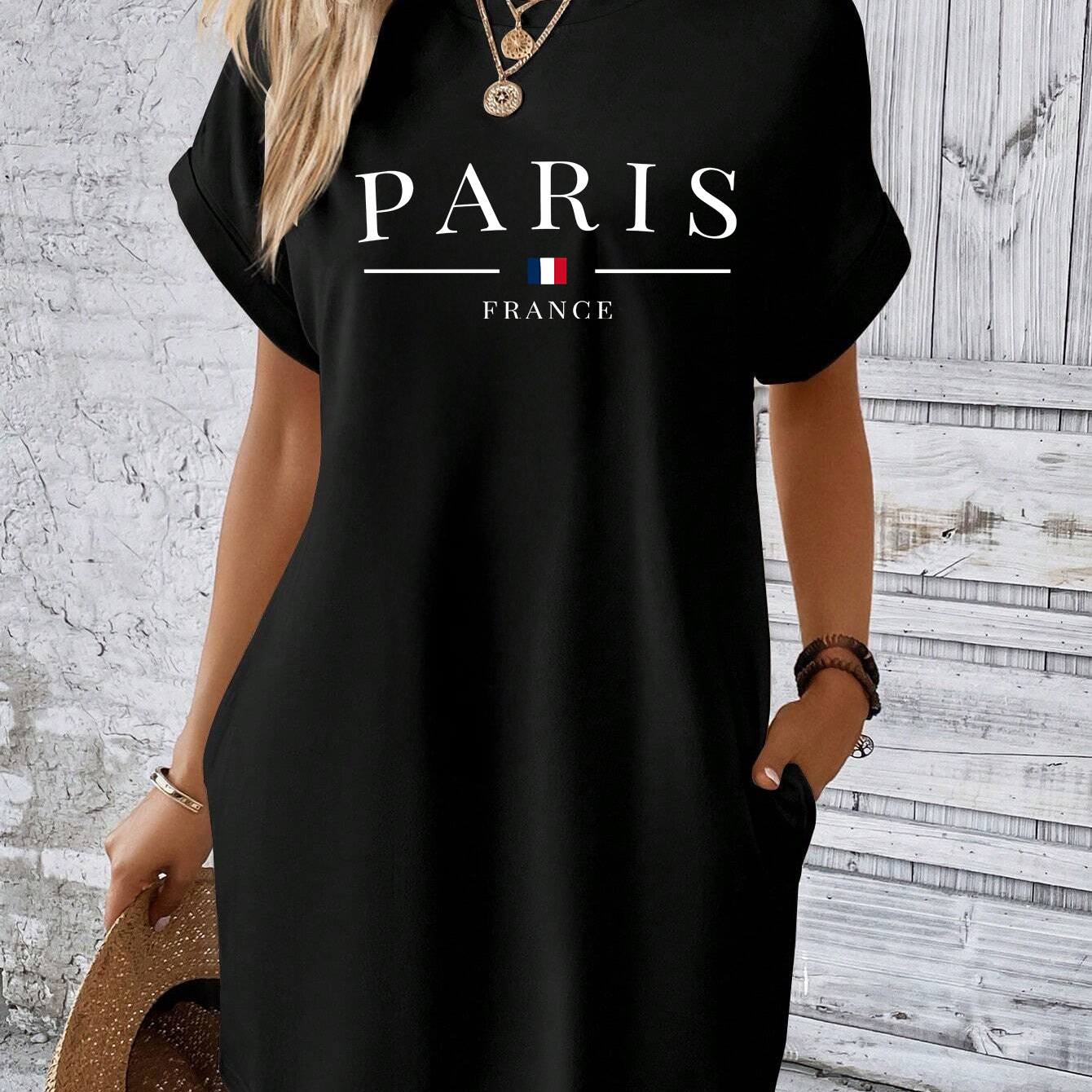 

Robe t-shirt à imprimé lettre, robe décontractée à manches courtes et col rond pour l'été et le printemps, vêtements pour femmes