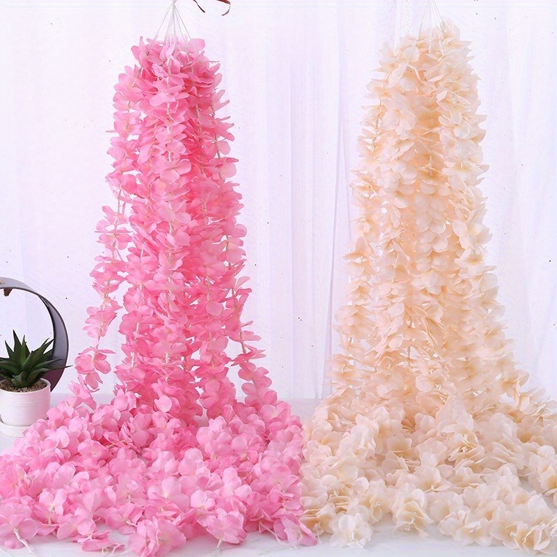 

5pcs Artificial Silk Wisteria Flower Vines, Faux Hanging Rattan Flowers Wedding Home Decoration