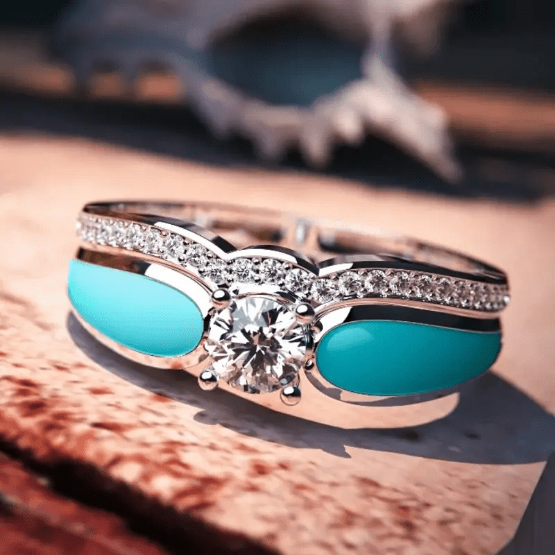 

2pcs Boho Style Stacking Rings Inlaid Turquoise And Rhinestone Match Daily Outfits Exquisite Banquet Party Decor Luxury Jewelry