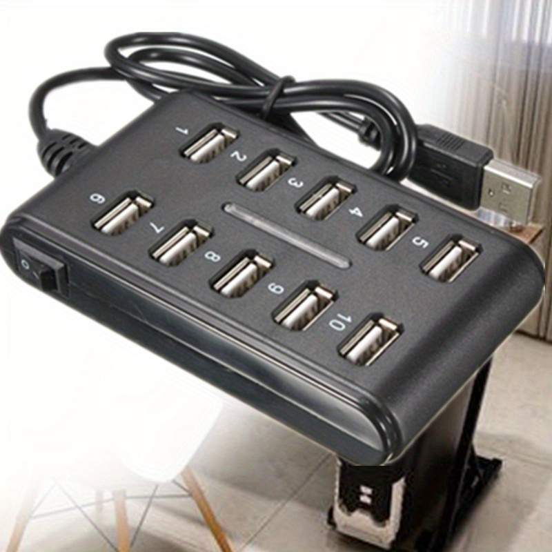 

10-port Usb With On/off Switch - Durable Abs Plastic, Portable & Versatile For Home And Work Use, Black Powered Usb Usb With Power Supply
