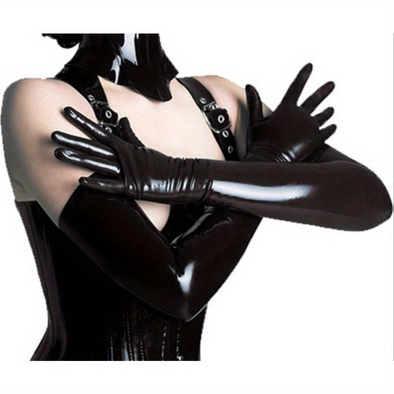 

Sultry Faux Leather Gloves For Women - Long, Slimming Design With Shiny Finish, Perfect For Nightclubs & Parties