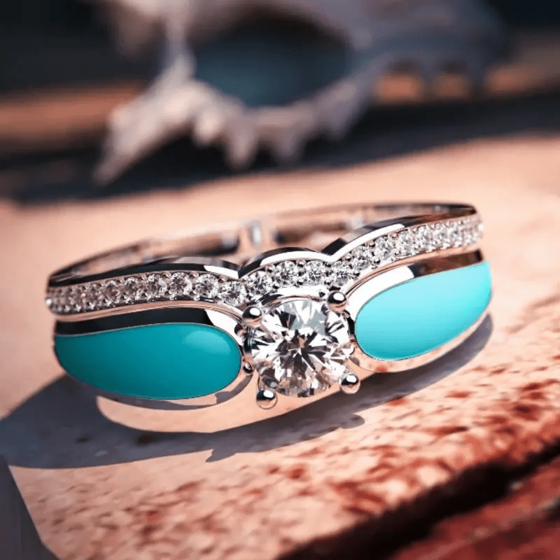 

2pcs Bohemian Style Stacking Ring Inlaid Turquoise And Rhinestone Matching Daily Clothing Engagement Ring Wedding Jewelry Luxury Jewelry