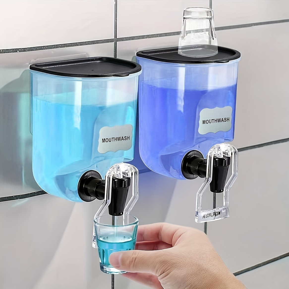 

2pcs Wall-mounted Mouthwash Dispenser, Manual Press Hand Sanitizer Soap Dispenser, Shampoo Shower Gel Soap Dispenser, Lotion Container For Bathroom, Bathroom Accessories