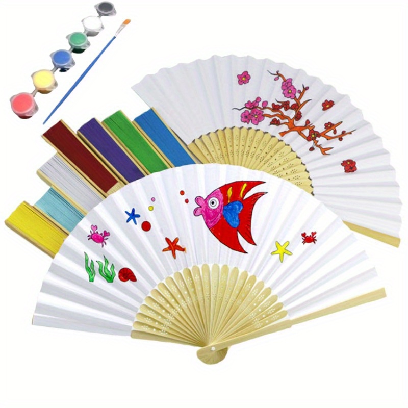 

10pcs, White Paper Fan, Empty White Folding Fan, Colorful Painting Fan, Diy Hand-painted Fan, Creative Birthday Gift, Party Decoration