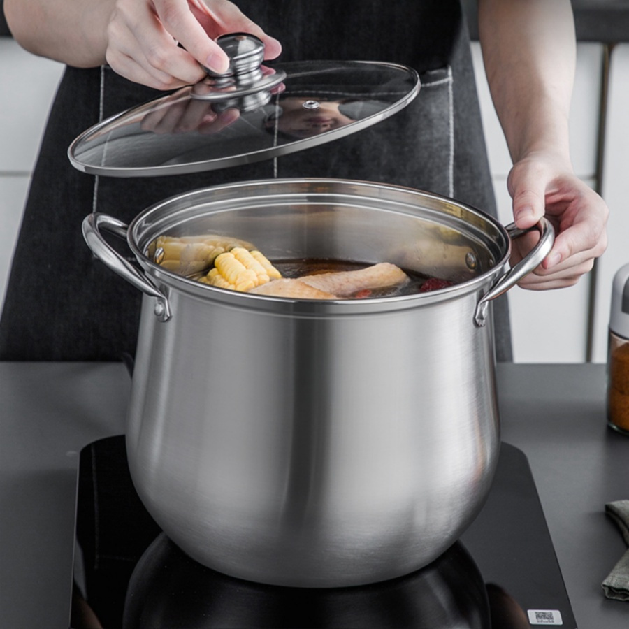 Image of High Soup Pot, Stainless Steel Household Thickened Large-capacity Soup, , Steaming, Pot, Induction Cooker Cooking Pot Gas Universal
