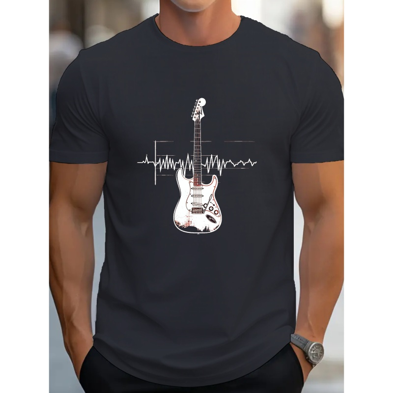 

Guitar Print Tee Shirt, Tees For Men, Casual Short Sleeve T-shirt For Summer