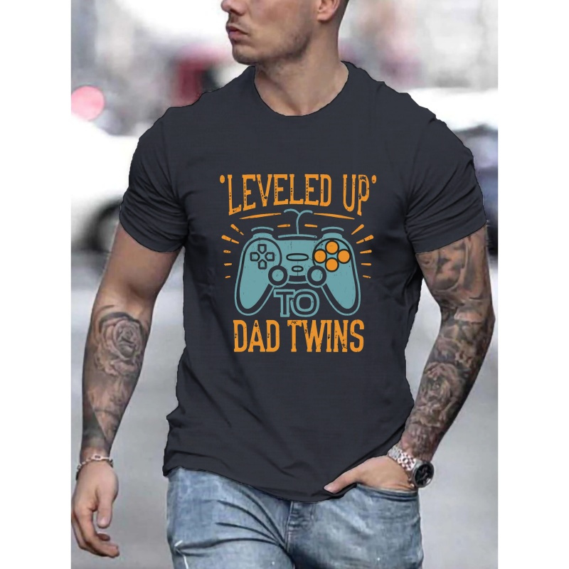 

Dad Twins Print Tee Shirt, Tees For Men, Casual Short Sleeve T-shirt For Summer