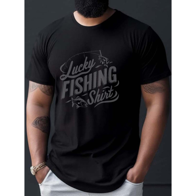 

'lucky Fishing Shirt' Print Tee Shirt, Tees For Men, Casual Short Sleeve T-shirt For Summer