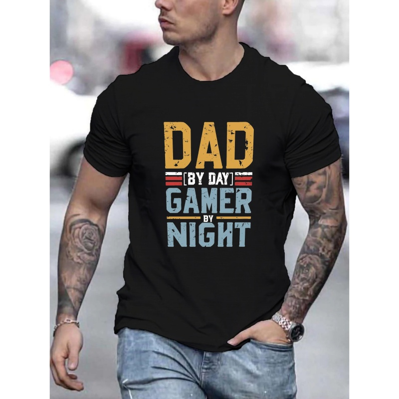 

Dad Gamer Print Tee Shirt, Tees For Men, Casual Short Sleeve T-shirt For Summer