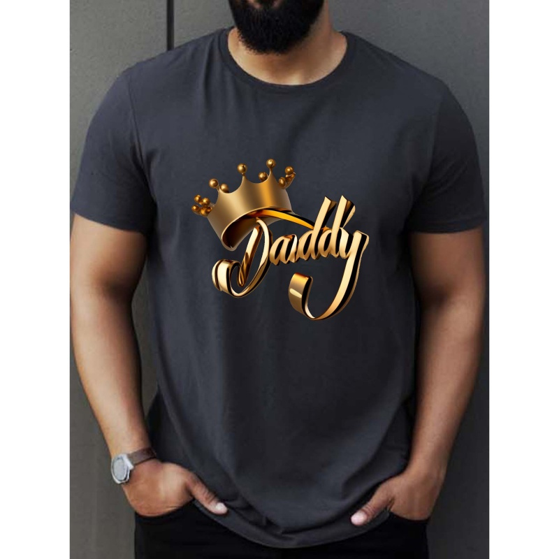 

Plus Size Men's Crown & "king" Print T-shirt, Summer Trendy Short Sleeve Tees For Big & Tall Males