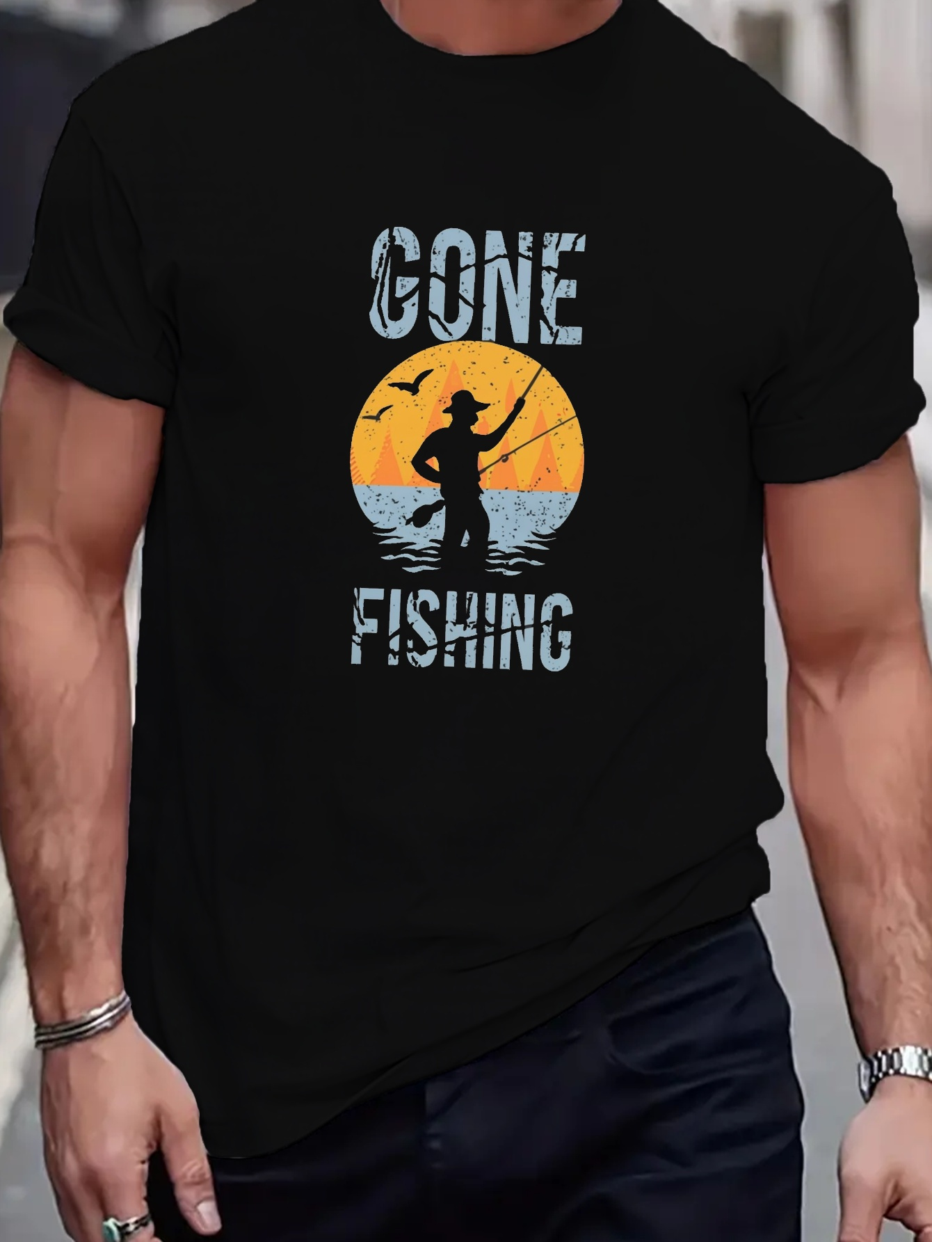 Men's Casual gone Fishing Fish Print Tees Short Sleeve - Temu United  Kingdom