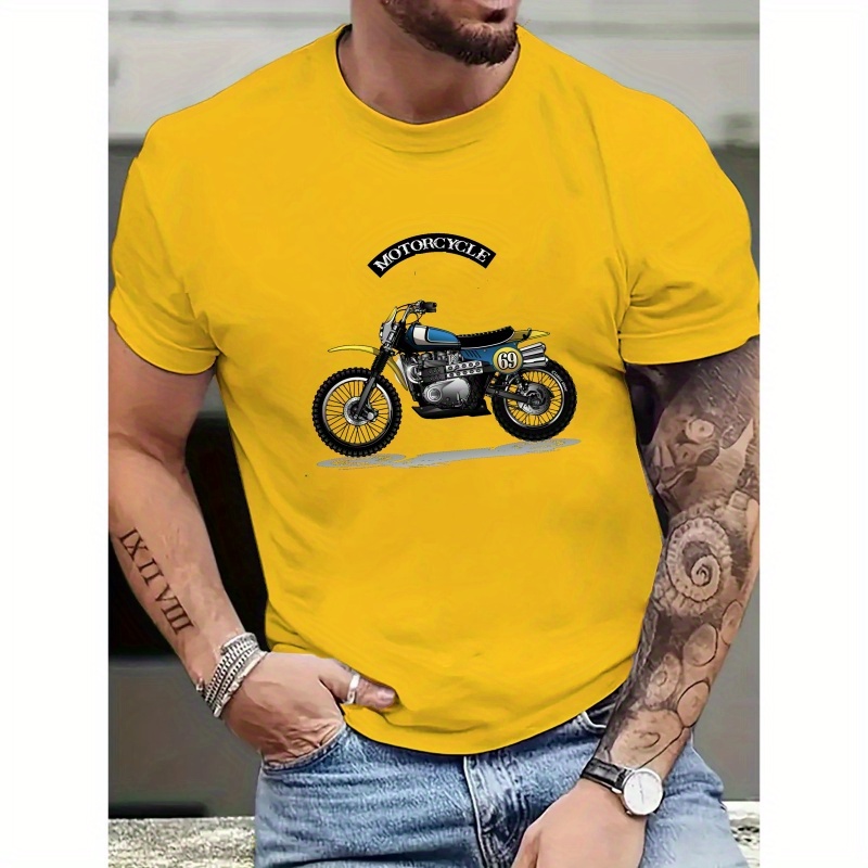 

Men's Classic Motorcycle Print T-shirt, Short-sleeve Round Neck, Casual Versatile Top, American Fashion Trendy Tee For Outdoor Wear