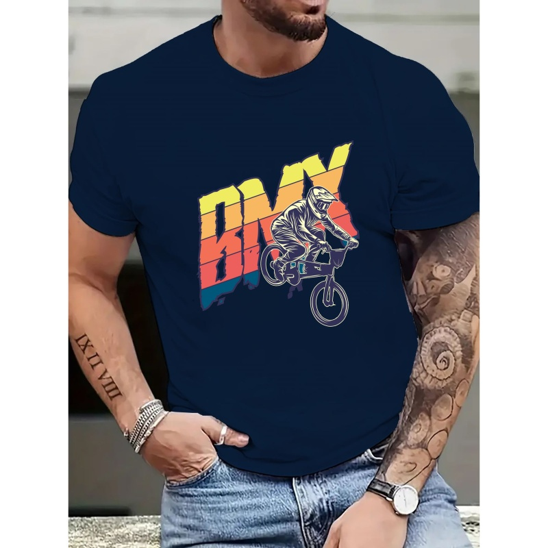 

Men's Bmx Motorbicycle Graphic Short-sleeved T-shirt, Printed Casual Round Neck Top, Versatile Streetwear For Spring And Summer