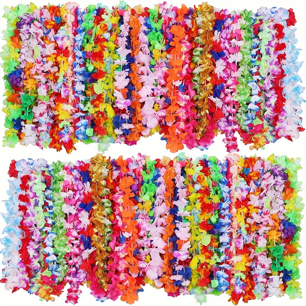 

20pcs, Hawaiian Necklace Tropical Luau Flower Lei Headbands - Party Favors, Wedding Decorations, Beach Birthday Supplies