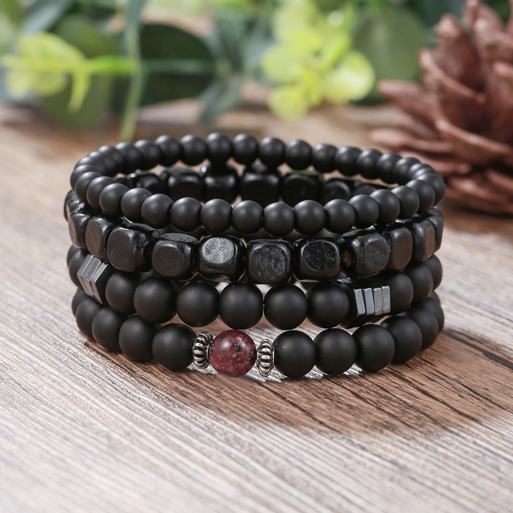 

4pcs Cool Black Beads Bracelet, Multi-layered Unisex Bracelet Set For Men