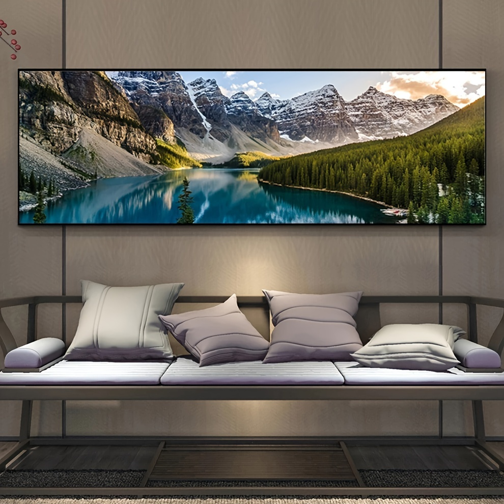 

1pc No Frame Canvas Painting, Lake Forest Mountain Scenery Painting, Wall Art Decor, For Living Room, Bedroom, 19.68*59.05inch