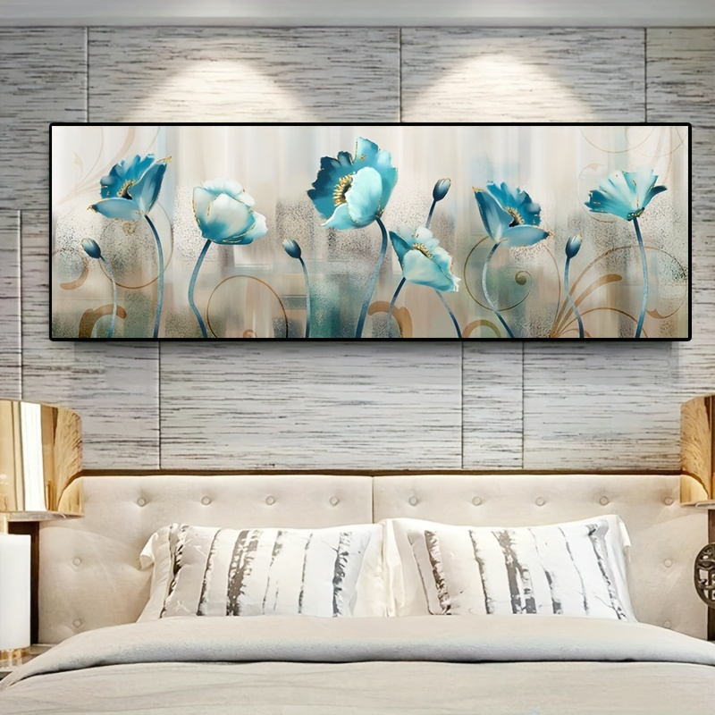 

1pc No Frame Blue Flowers Canvas Wall Art - Abstract Painting For Living Room Decor - Frameless Prints And Posters