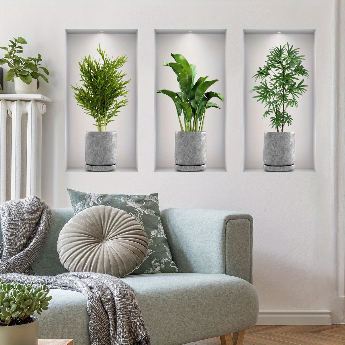 

1 Set Of 3 Green Plant Potted Simulation Flower Wall Stickers, Perfect For Decorating The Walls In The Bedroom, Living Room, Or Entrance. A Perfect Gift.