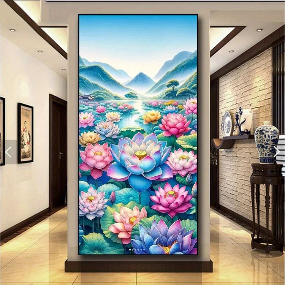 

1pc Large Size Flower Landscape Pattern Diy Diamond Art Painting Kit, Full Square Diamond, Mosaic Art Craft, Suitable For Beginners, Home Wall Decoration, Unique Gift, Without Frame