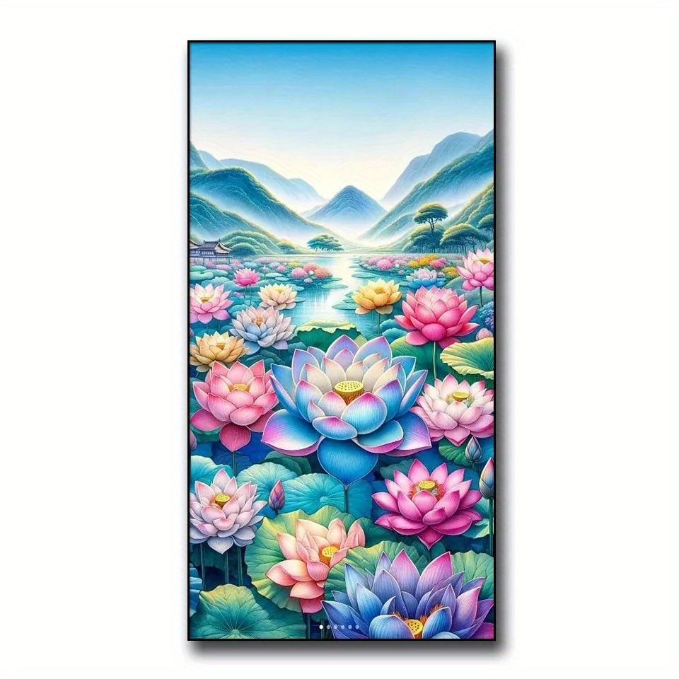 

1pc Large Size Flower Landscape Pattern Diy Diamond Art Painting Kit, Full Square Diamond, Mosaic Art Craft, Suitable For Beginners, Home Wall Decoration, Unique Gift, Without Frame