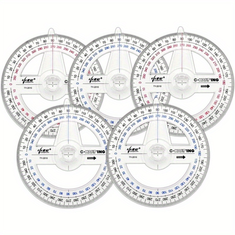 TEMU 5pcs 360° Protractor | Random Color Plastic Protractors, Clear Math Protractor Ruler, Drafting Tools For Geometry