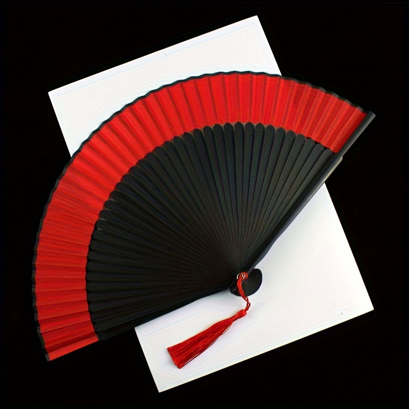 

1pc Folding Fan, Chinese Style Handheld Fan, Pure Black Red Kung Fu Fan, Dance Party Wedding Performance Photo Props, For Home Room Living Room Office Decor, Mother's Day New Year Easter Gift