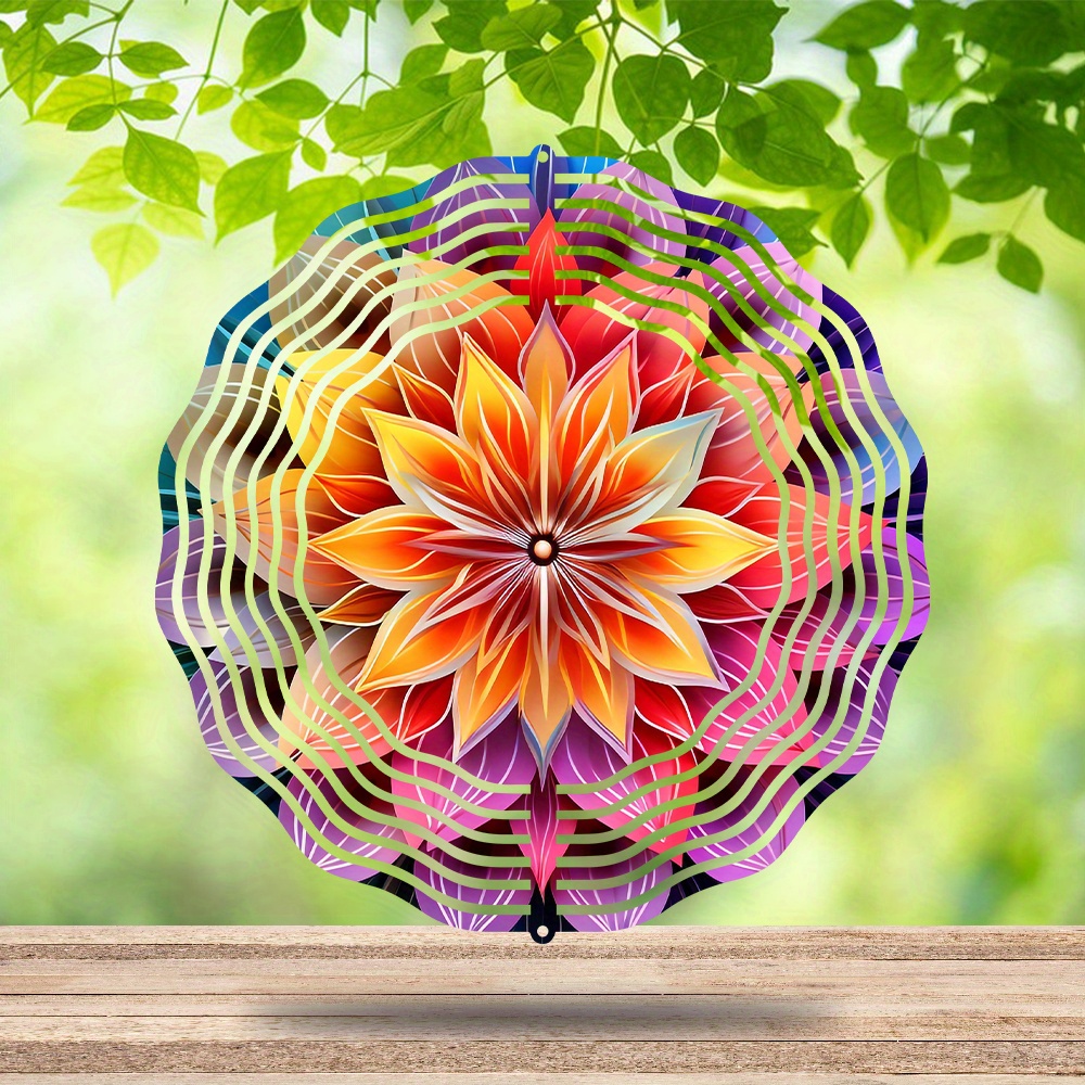 Image of 1pc 3d Mandala Wind Spinner - Stainless Steel Hanging Sculpture With Vibrant , Kinetic Garden & Indoor Decor, Perfect Gift For Mom, Christmas, Easter, Thanksgiving, Mother’s Day, Windmill Decor