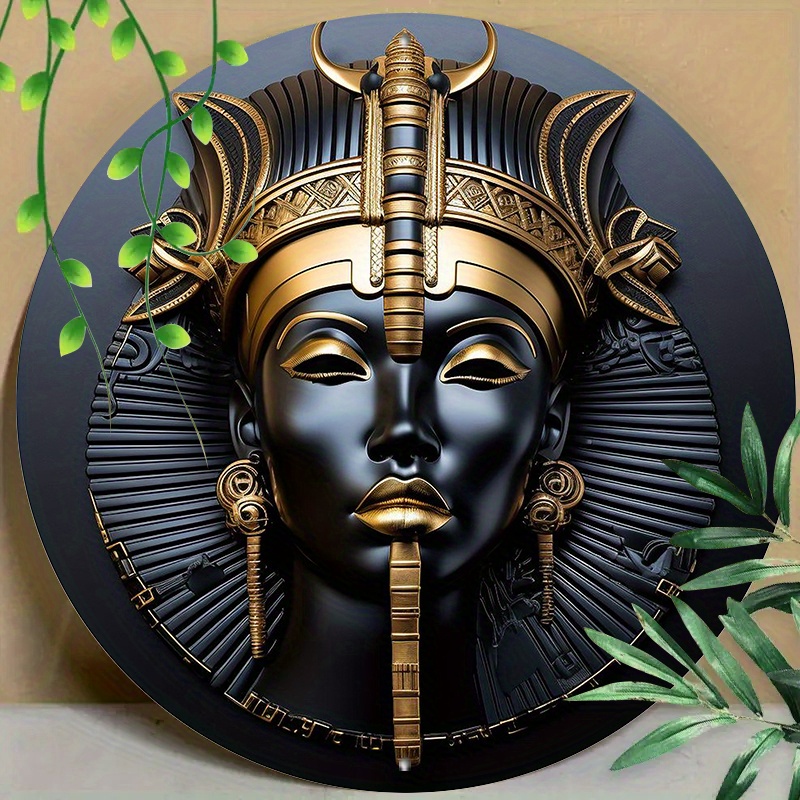

1pc 20x20cm Round Metal Aluminum Mark Egyptian Queen Meticulous Classical For Home, Living Room, Coffee, Shop Office, Wall Decoration Art