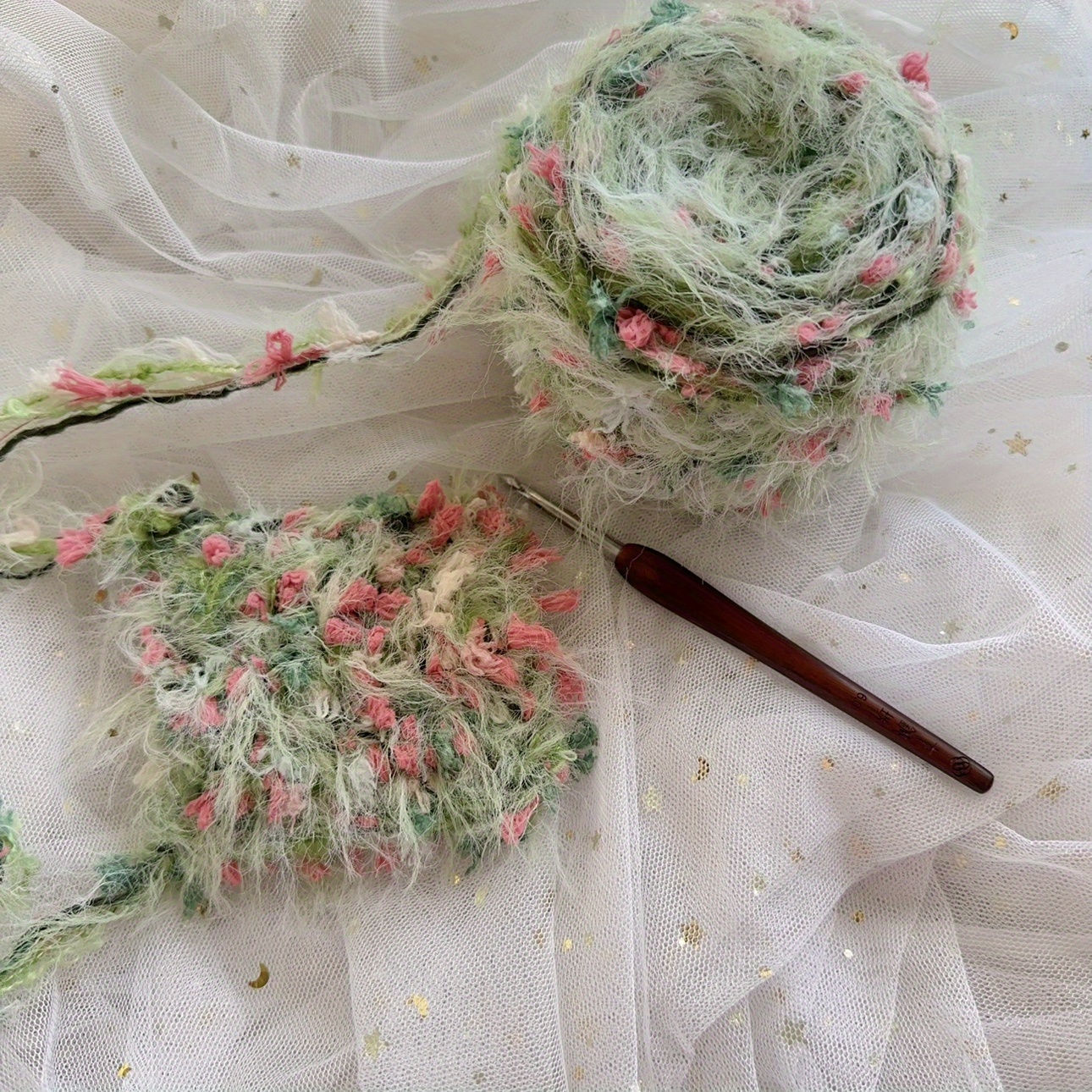 1pc, 25 Meters, 50g, Hand- Yarn, Sea Of Flowers, Hand-knitted Bag, Hair Tie, Soft Knitted Decoration, Knitted Gift